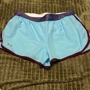 Under Armour Women's Sky Blue Athletic Shorts with Maroon Trim